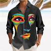 Herren Narren Aufdruck Langarmshirts Lässiger Cardigan Neue Knöpfe Urlaubsmode Hemden