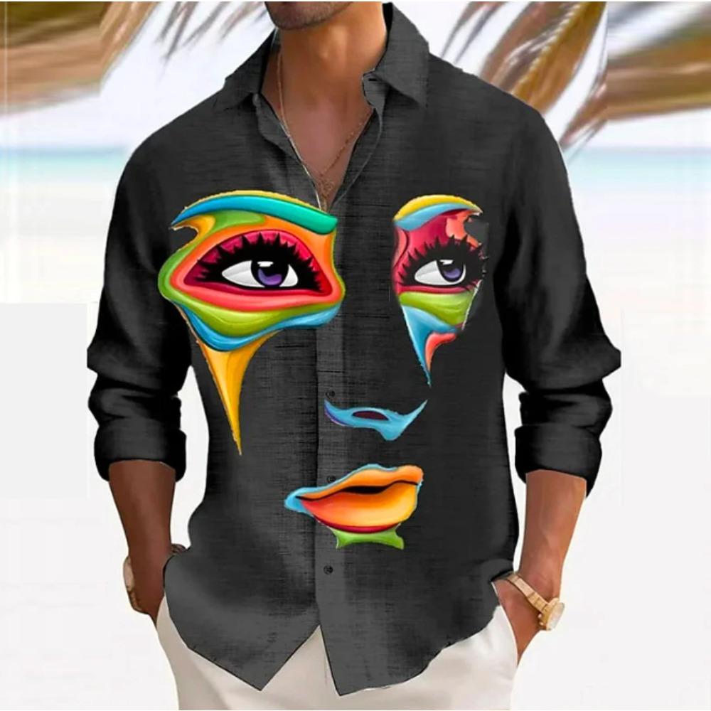 Herren Narren Aufdruck Langarmshirts Lässiger Cardigan Neue Knöpfe Urlaubsmode Hemden