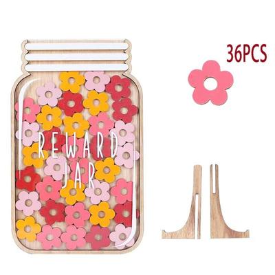 Wooden Positive Behavior Rewards Jar Cartoon Flower Kids Star Reward Jars Incentive Good Behavior Reward