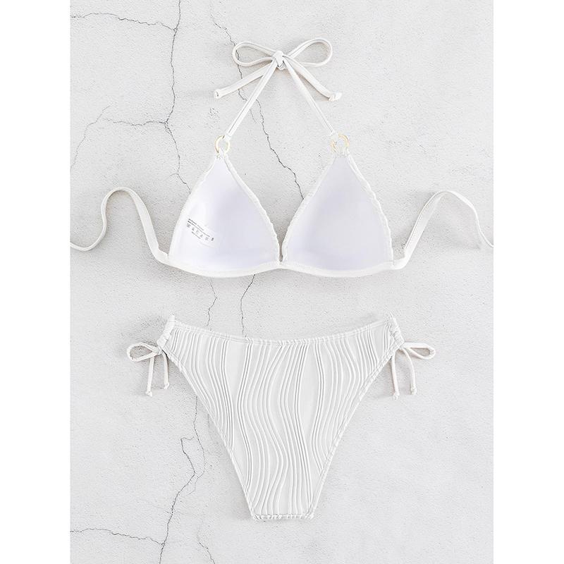 Sexy Bikini Damen Einfarbige Schnürung Rückenfrei Gepolstert Micro Badeanzug Push Up Strandbadeanzug Seitenbindung String Badebekleidung