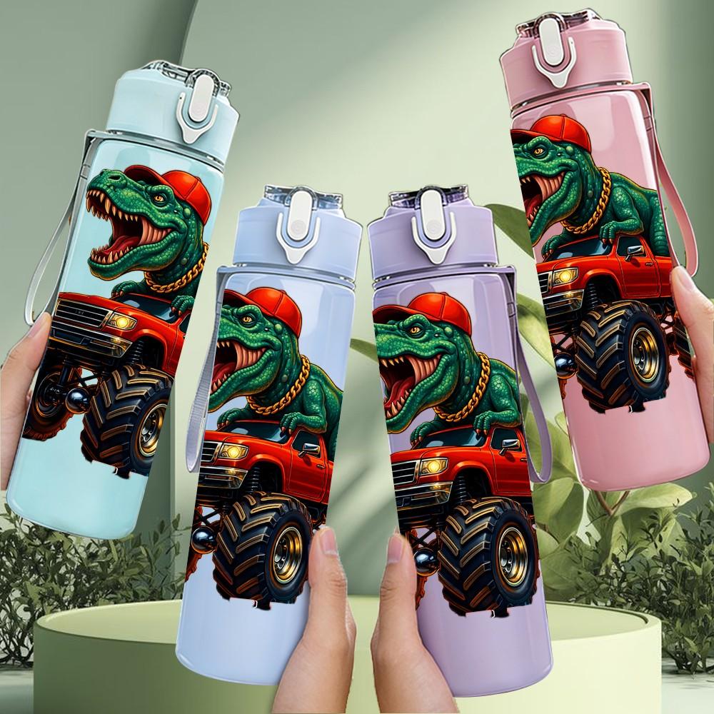 1PC Dinosaur Monster Truck Off Road Art 750ml Color Plastic Sports Water Bottle Leakproof Flip Straw Lid Suitable for Sports Office Home Use