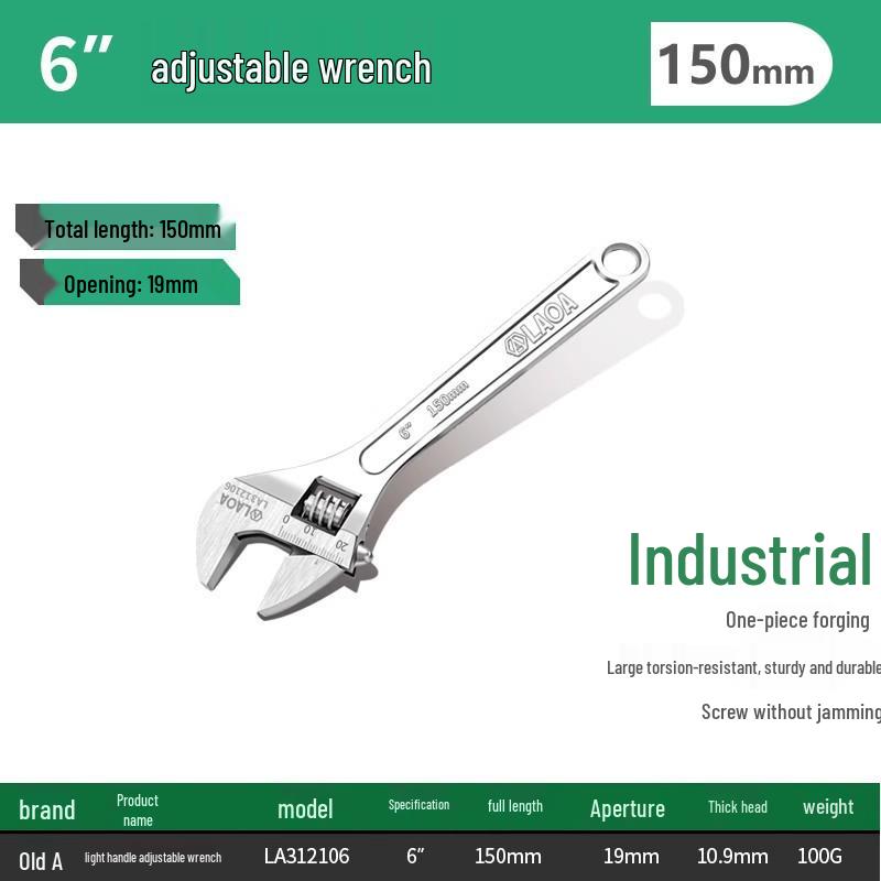 15 Adjustable Wrench with Non-slip Rubber Handle and Adjustable Jaw