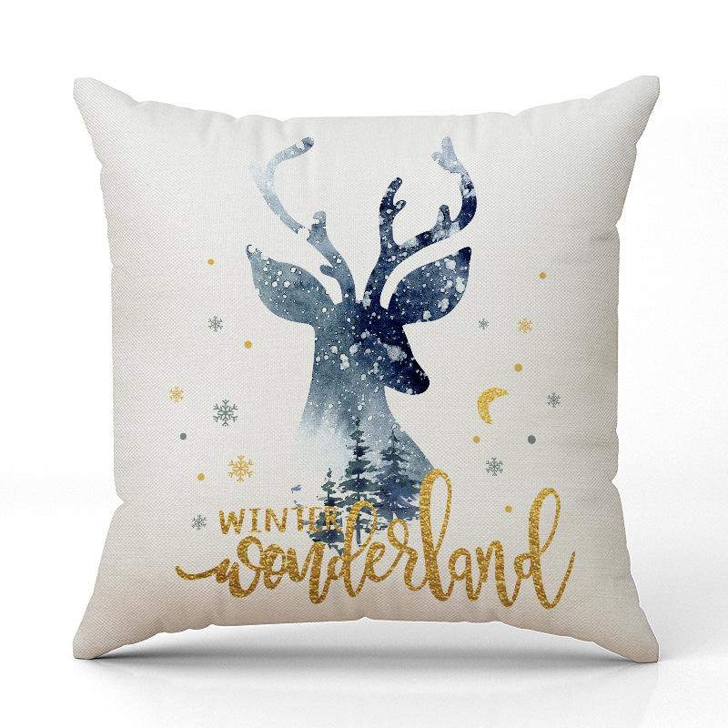 New Fox Deer Christmas Pillowcase Linen Printed Pillowcase Festive Room Sofa Decoration Cushion Cover