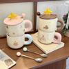 High value mug with lid spoon cute ceramic cup household water cup women's office coffee breakfast cup couple