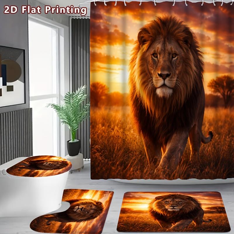 4Pcs Shower Curtain Set with Non-Slip Bath Mat, Toilet Lid Cover, Contour Rug & 12 Hooks, Bathroom Decor