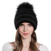 Women Winter Sliver Thread Versatile Rabbit Hair Raccoon Fur Ball Knitted Warm Pullover Hat