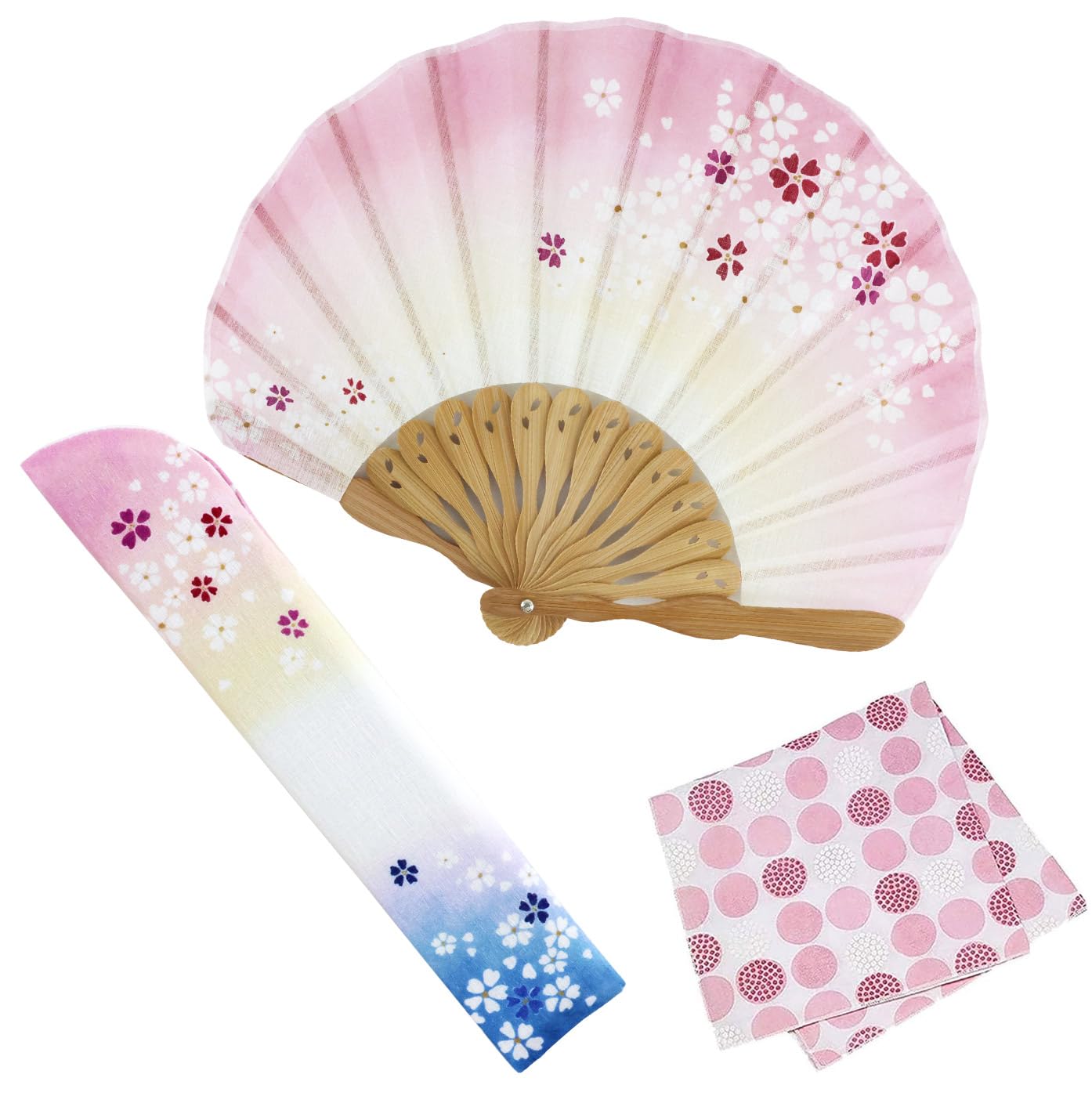 

[Osaka Choseido] Женский стильный деловой веер с набором из чехла и носового платка, узор «Цвет сакуры» (розовый)