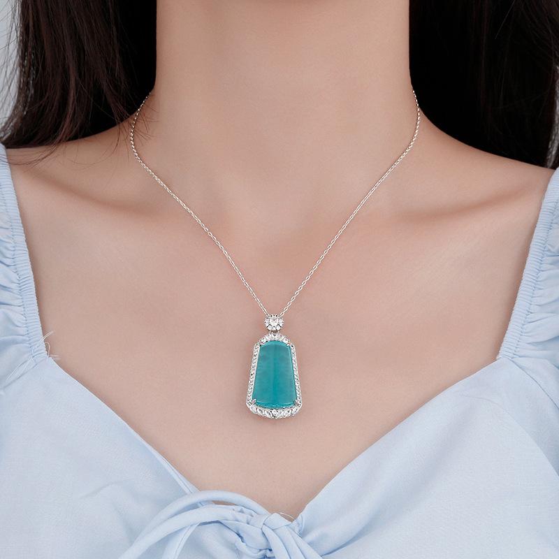 Zircon Blue Water Pendant Necklace for Girls - New Chinese Style, Light Luxury, High-End Feel