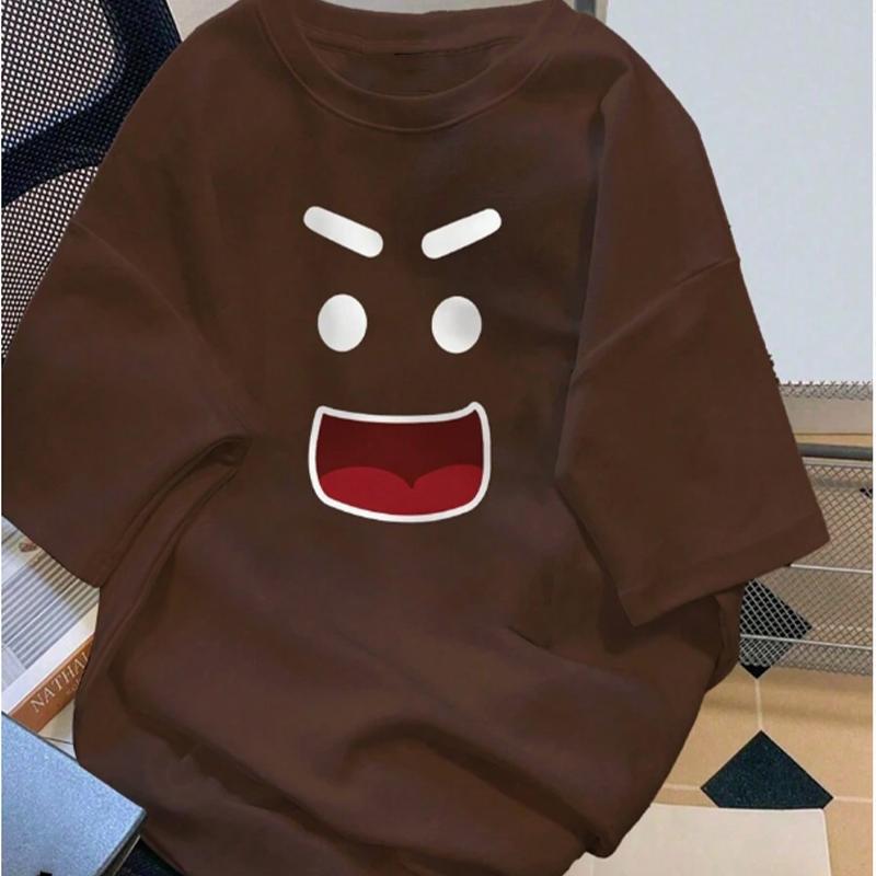 New Summer Men's Fashion T-shirt Cartoon Smiley Face Printed Men's T-shirt Top