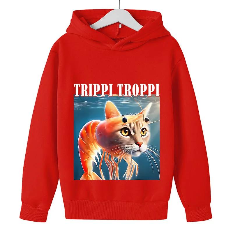 Kids Long Sleeve Hoodie Viral Italian Brainrot Meme Mixed Creature Graphic Pullover Sweatshirt Autumn Winter Casual Sport Daily Wear Tops
