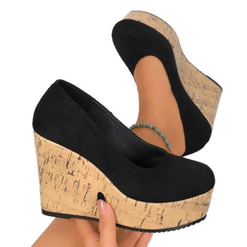 European and American large size wedge heel high heel single shoes autumn new shallow mouth single shoes