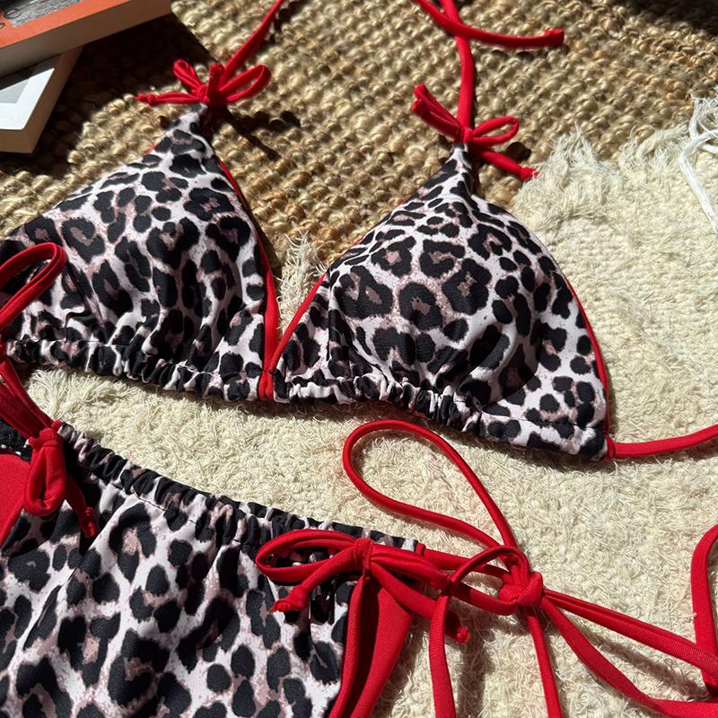 Sexy Leopard Bikini Suit Women Strap Push Up Swimsuit Three Points Bikini Set Low Waist Swimwear Women Summer Backless Beachwear