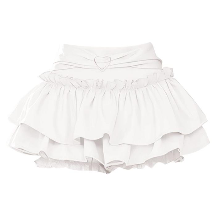 

Pink Ruffle Heart-Shaped A-Line Mini Skirt - Sweet, Spicy, Fluffy, Slimming for Spring, Summer, Autumn 2XL белый