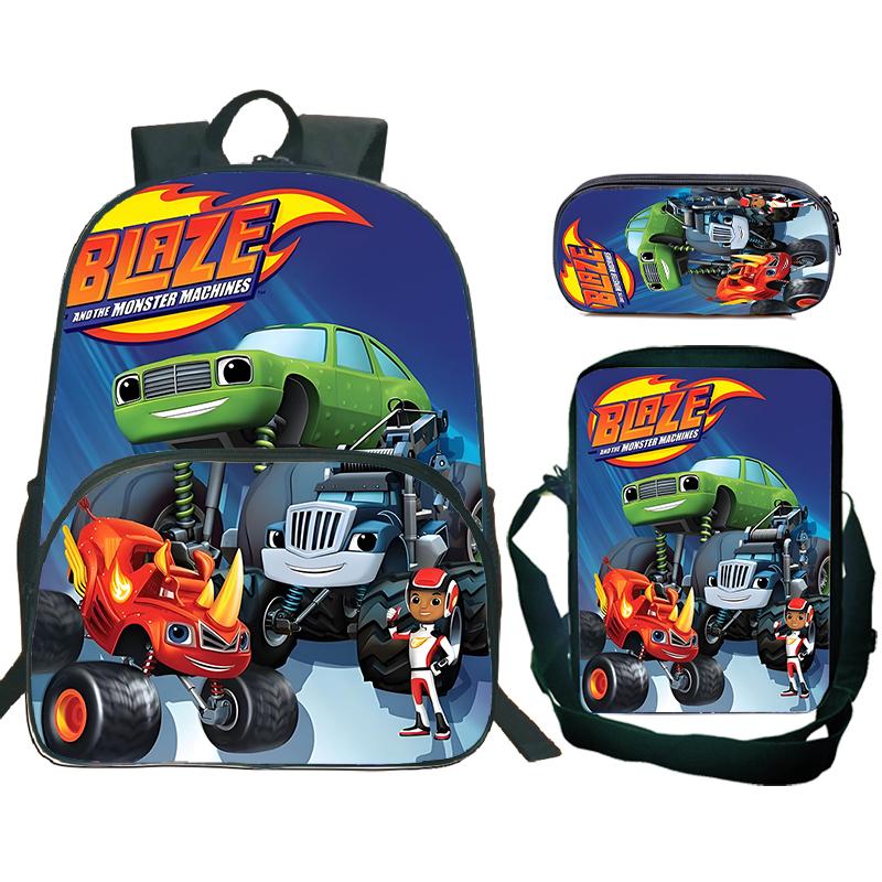 Cartoon Blaze and the Monster Machines School Backpack with Shoulder Bags Pencil Bags Boys Girls School Bags Children Rucksack