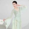 Women's Chinese Style Gradient Dance Dress, Flowy Chiffon Long Sleeve Performance Costume