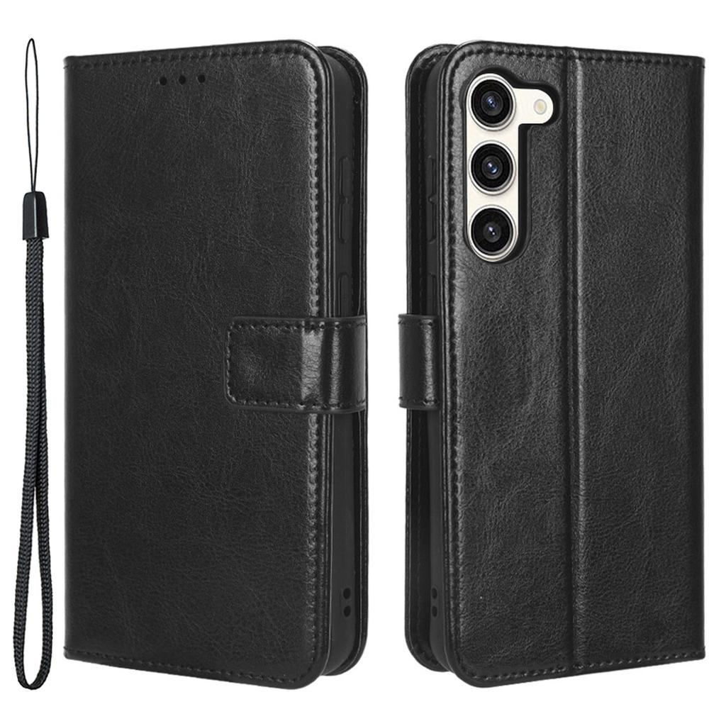 Phone Cover for Samsung Galaxy S23+ PU Leather Crazy Horse Texture Wallet Stand Phone Case with Strap