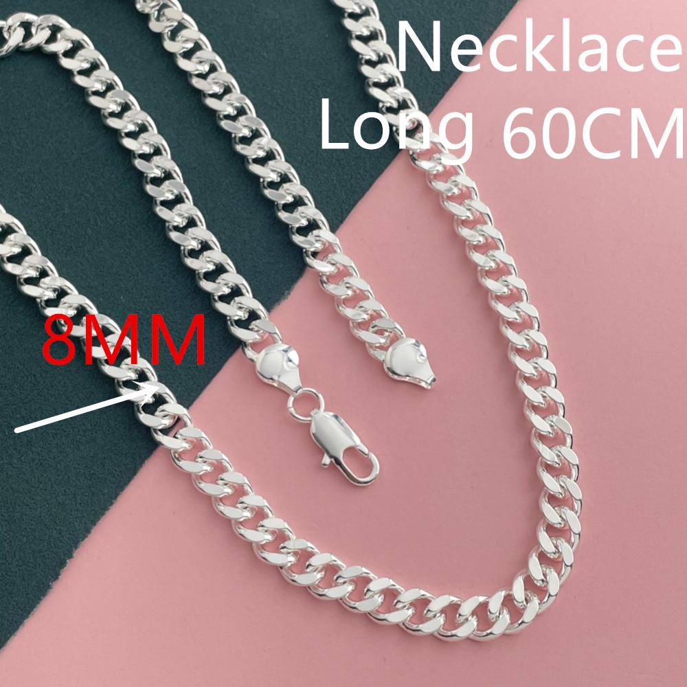 Trendy 8MM Silver-Plated Copper Cuban Necklace - Popular European, American, and Korean Style Available in 18-26 Inches.