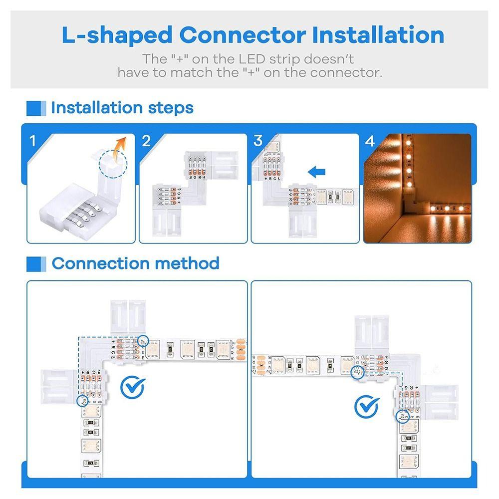 30pcs 3535/2835 LED Strip Connectors 8mm/10mm 4 Pin Connectors L Shape Connectors LED Strip Lights