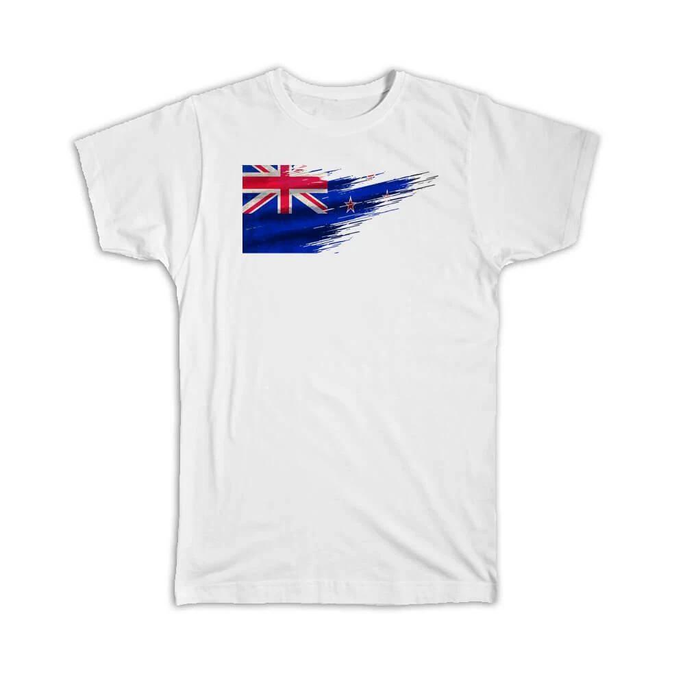 Gift T-Shirt : New Zealand Flag Zealander Travel Expat Country Artistic S