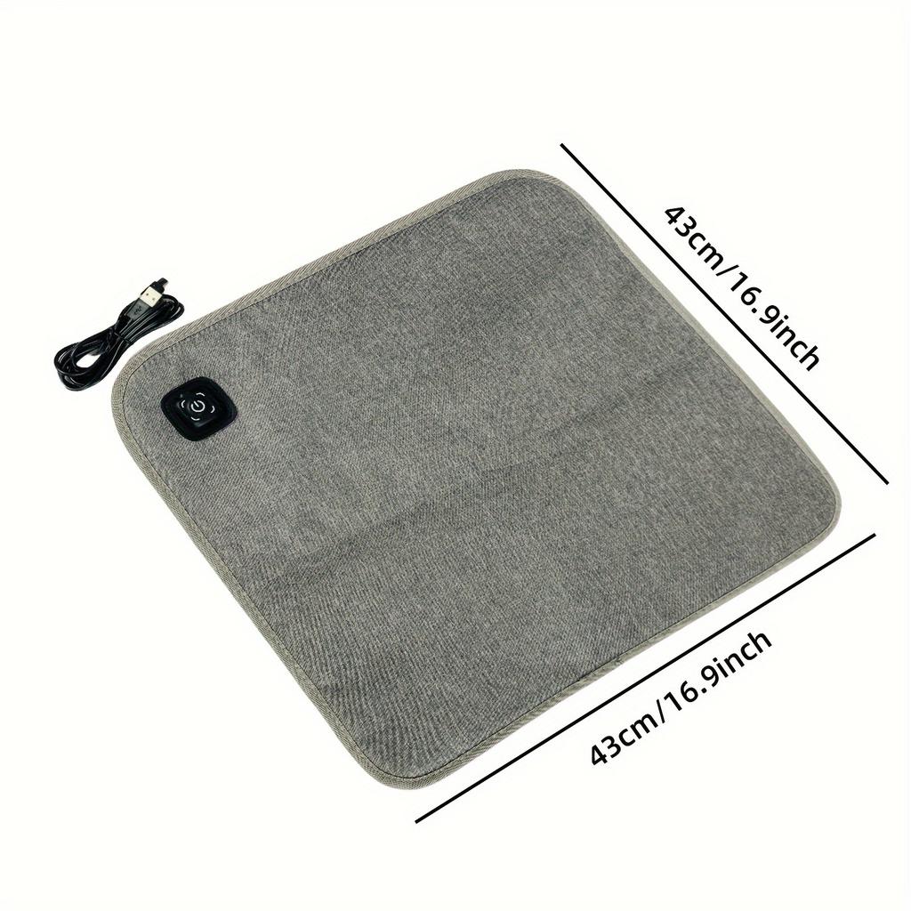 3-Level Adjustable Temperature USB Portable Heating Seat Cushion | Gray Oxford Fabric Material for Outdoor Heated Chair and Back Support Pad
