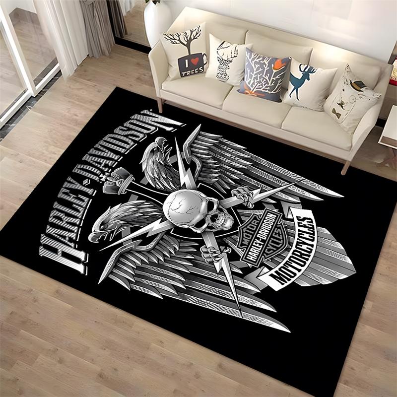 Harley Davidson Skull Wing Pattern Motorcycle Rug Black Style Carpet Suitable for use as an anti-slip for living room bedroom sofas
