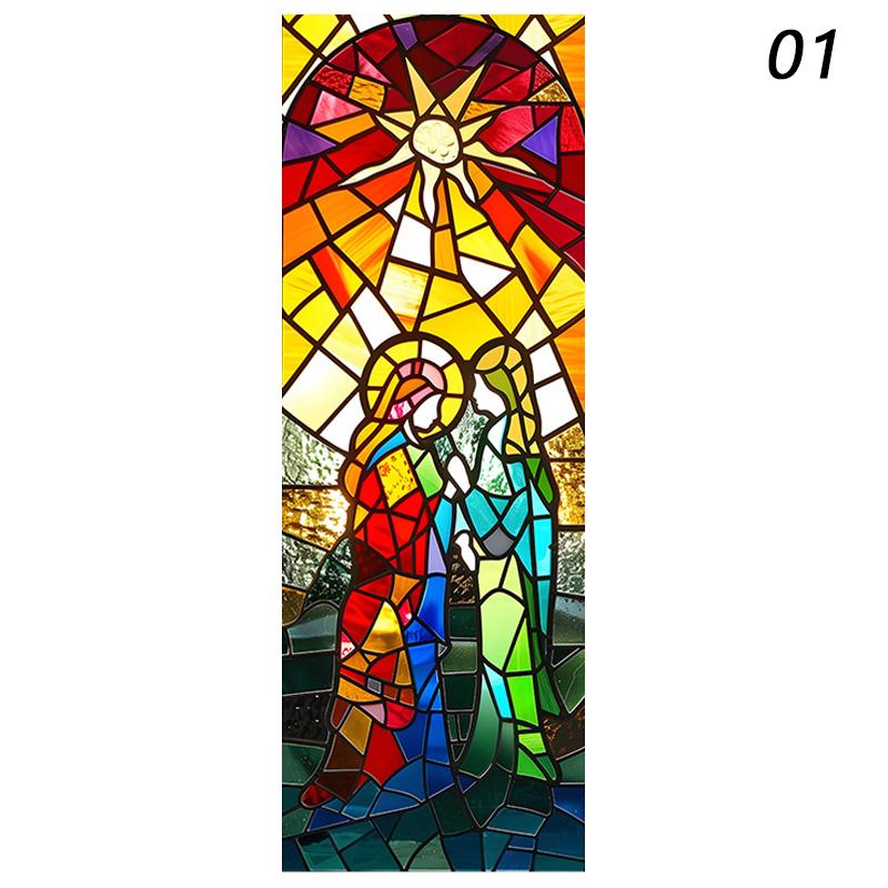Europeisk Retro Kyrka Insynsskydd Fönsterfilm Färgglada Glasmålning Fönsterdekaler Ogenomskinliga Självhäftande Heminredning Konstdekaler