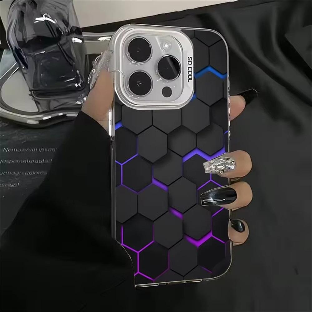 Honeycomb Building Block Phone Case For iPhone 11 Funda iPhone 13 16 Pro Max 14 15 12 16promax 15promax Soft TPU IMD Matte Cover