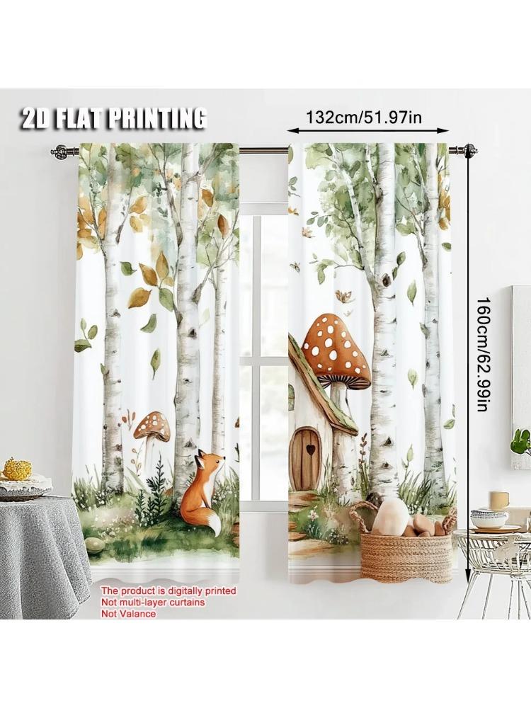 

Curtain Cloth Print Forest Fox Mushroom Versatile Fabric Without Rod Gifts Perfect Living Room Office Decor Set Of 2 Made Polyester Washable Great W100*H70(CM)-Rod Pocket&1PCS