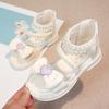 *Summer New Bow Children's Open Toed Casual Shoes Fashionable and Elegant Round Head Pearl Soft Princess Flat Sandals