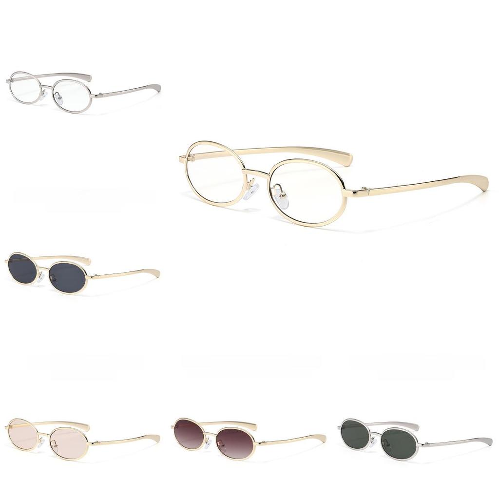 Vintage Metal Oval Sunglasses With Uv400 Protection For Fashionable Men And Women