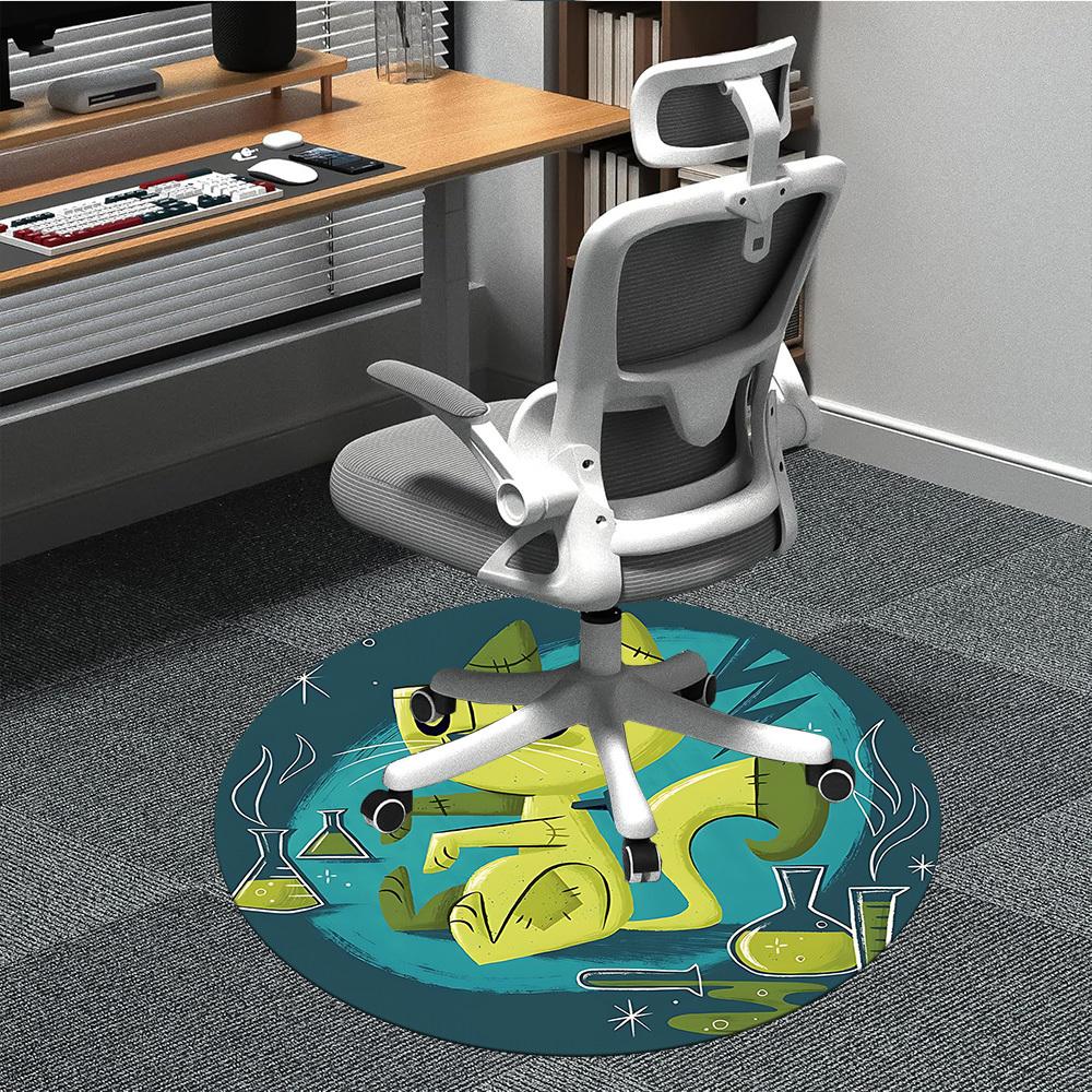1pc Green Cat Office Round Area Rug, Under Office Chairs Bedroom Living Room Home Decor, Room Deco