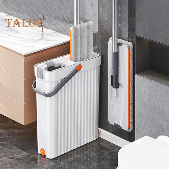 Mop And Bucket with Wringer Set Hands-Free Flat Floor Mop And Bucket with 4 Washable Microfiber Pads for Home Floor Cleaning