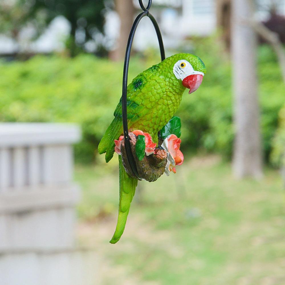 Artificial Bird Statues Iron Ring Hanging Sculpture Parrot Statue For Home Office Room Ornaments