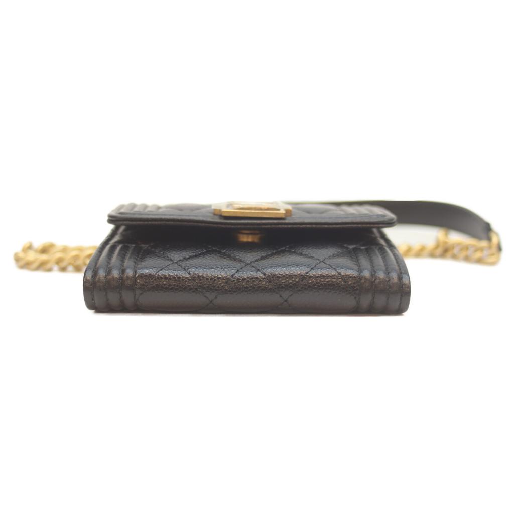 Chanel AP2206 Black Caviar GHardware Boi Chanel Compact Chain Wallet Shoulder Bag blackUsed