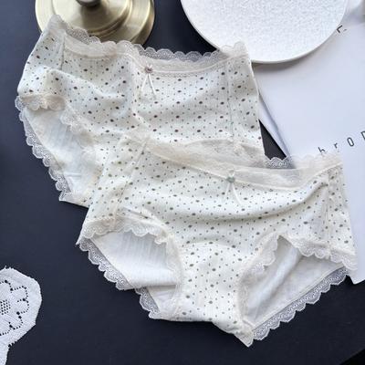 Ladies Spring and Summer Small Fresh Cotton Print Lovely Comfortable Mid Waist Underwear