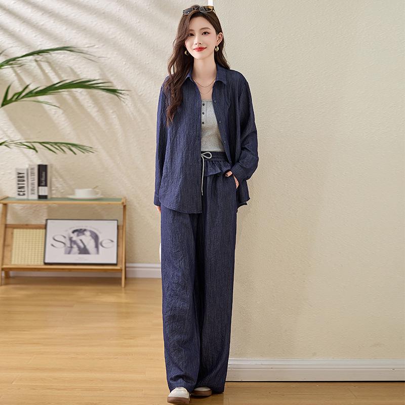 2025 Women's Summer Three-Piece Set: Denim Jacket, Camisole, Wide-Leg Pants (ME5567)