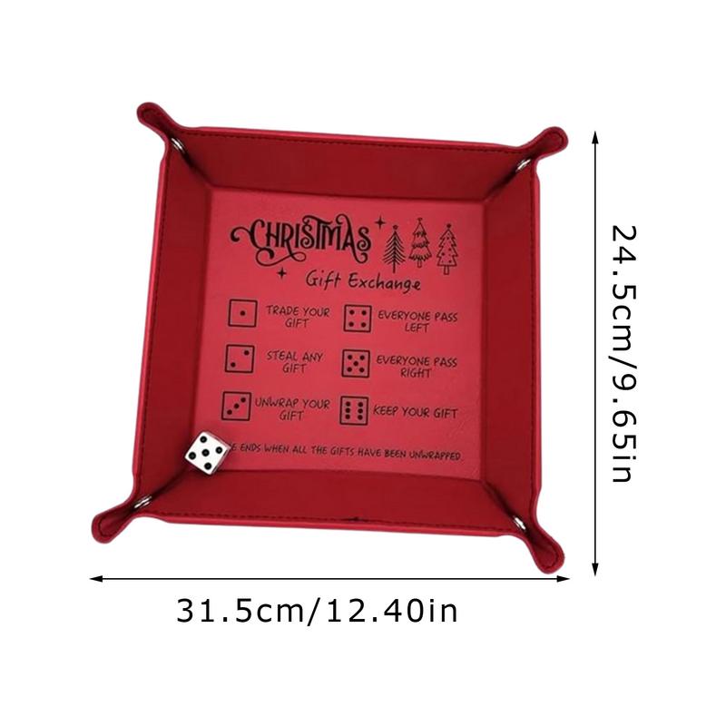 Christmas Dice Tray Folding Holder for Dice Games Portable Desk Organizer Fun PU Leather Dice Tray for Tabletop Games
