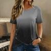 Women's Short Sleeve Crew Neck Gradient Print T Shirt Button Detail Casual Lightweight Top for Everyday Wear