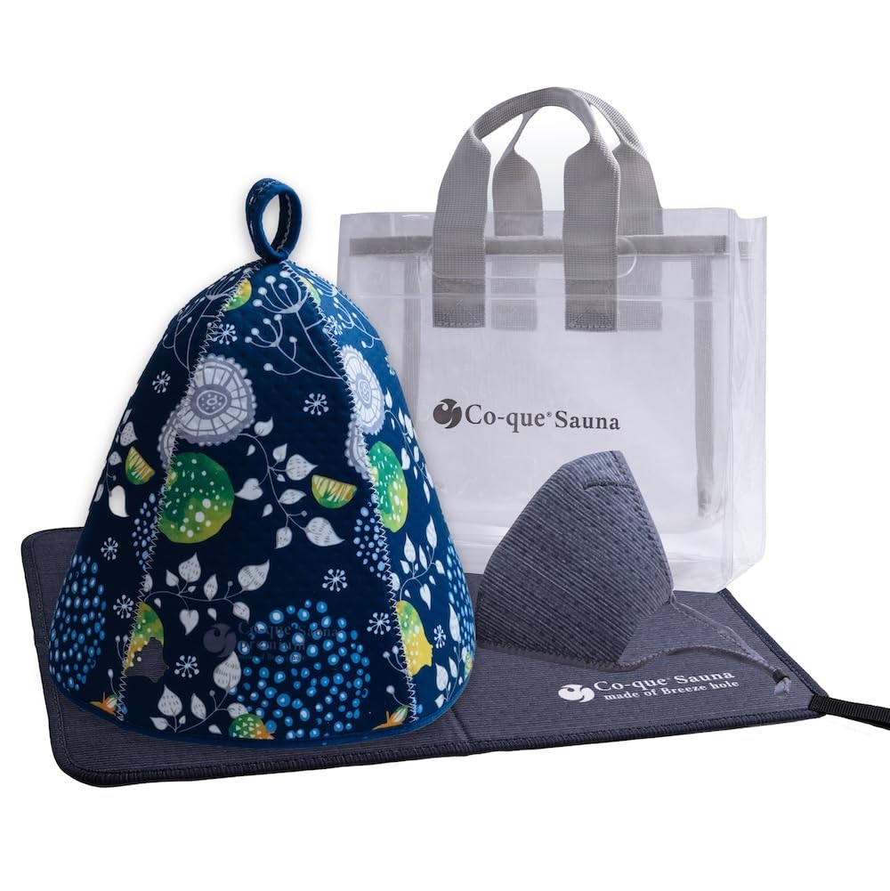 

Sauna Preparation Set Gift Set Fruit Dark Dark [co-que] 4-piece (JP, Alphabet, L, hat Navy/mat Gray/mask Gray)