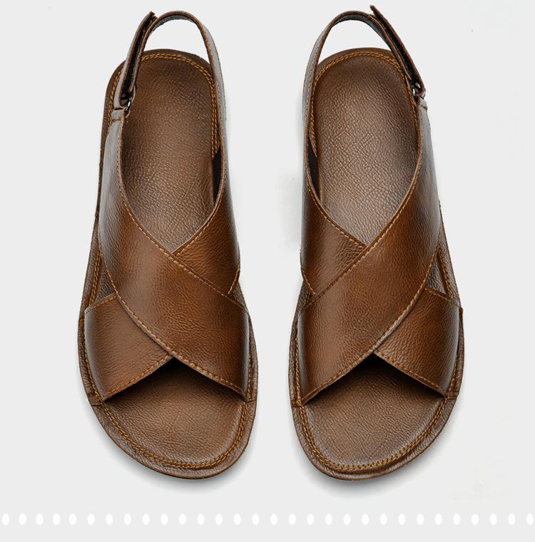Men's Plus Size Leather Slides: Casual, Breathable, Non-Slip Summer Sandals. Versatile Beach Shoes in Sizes 46-47.