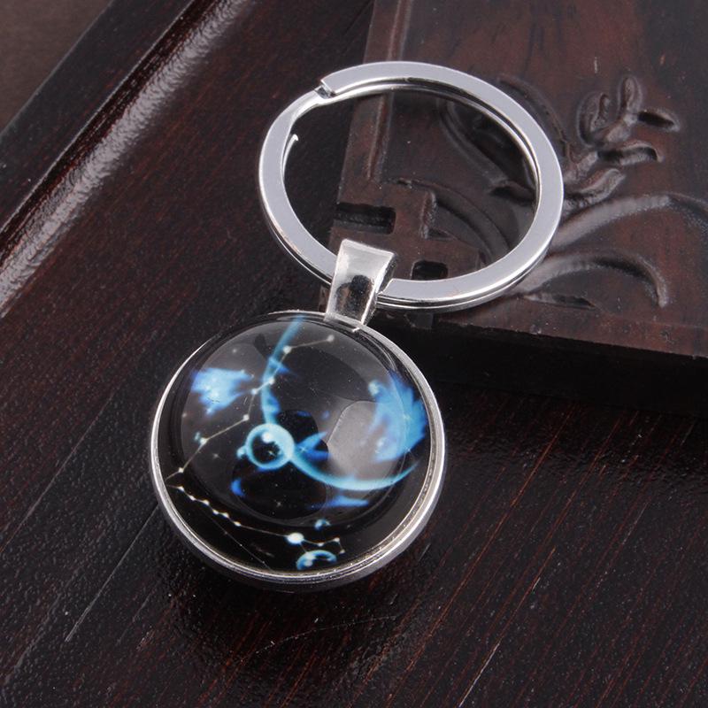 Luminous Scorpio Virgo Crystal Keychain: Double-Sided Glass Pendant Metal Keyring