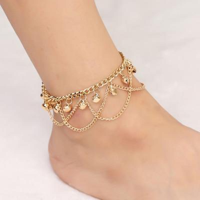Women Anklet Bell Decor Adjustable Ankle Chain Design Double-Layer Sophisticated Ankle Accessory