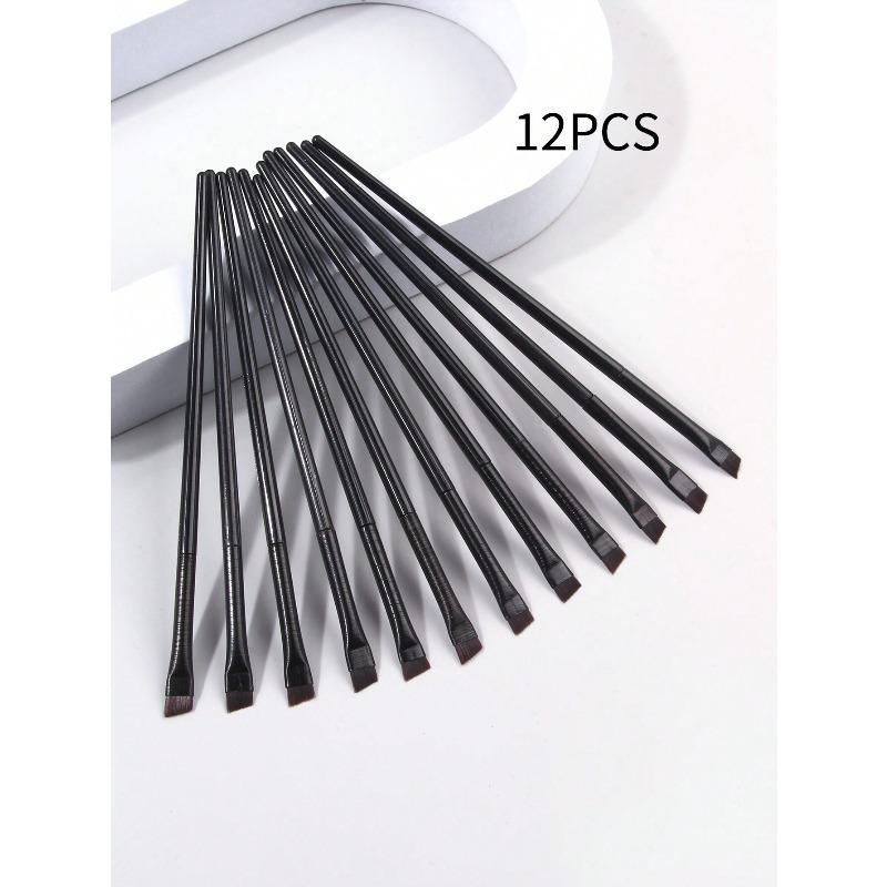 12pcs Ultra-Fine Eyeliner Brush, Soft Hair Makeup Brush, Portable Eyebrow Brush, Multi-Functional Lying Silkworm Brush Makeup Tool Eyeshadow Brush чёрный