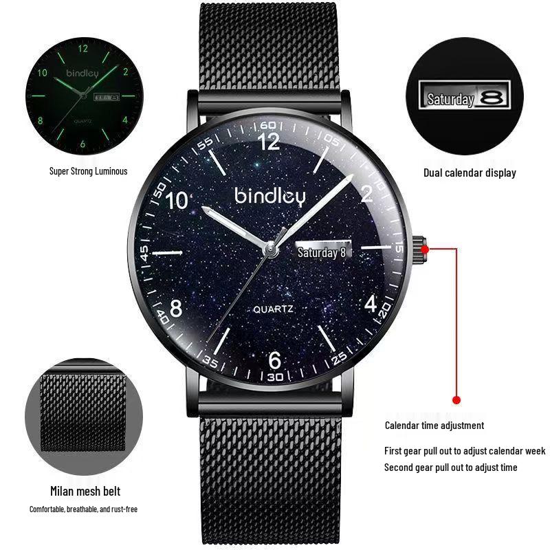 Men's Silent Ultra-Thin Luminous Waterproof Quartz Watch for Teens