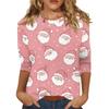 Women's O-Neck 3/4 Sleeve Christmas Print Top