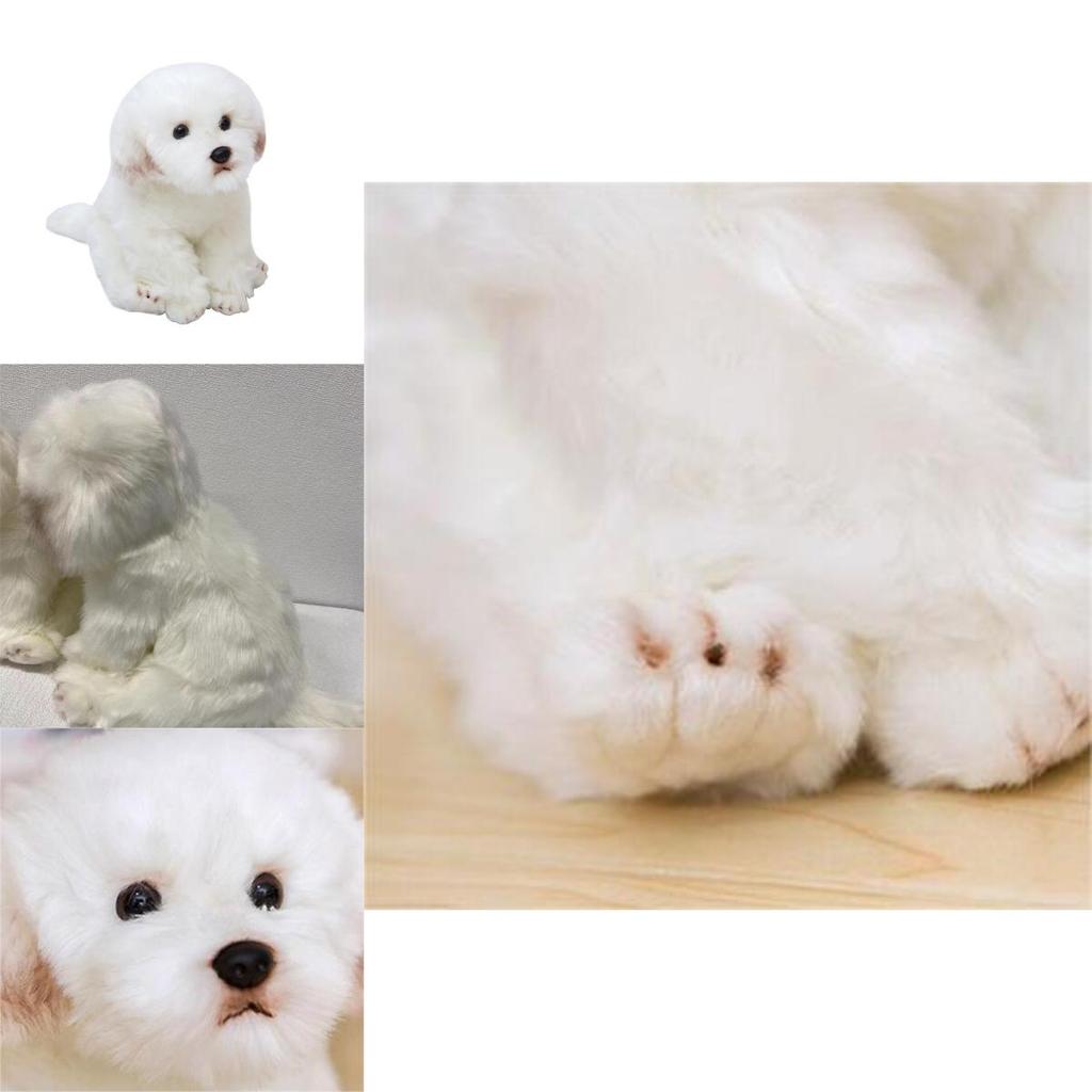 Adorable White Maltese Plush Toy, Fiber Filled, Long Haired Stuffed Animal, 33x24x16cm/38x26x21cm
