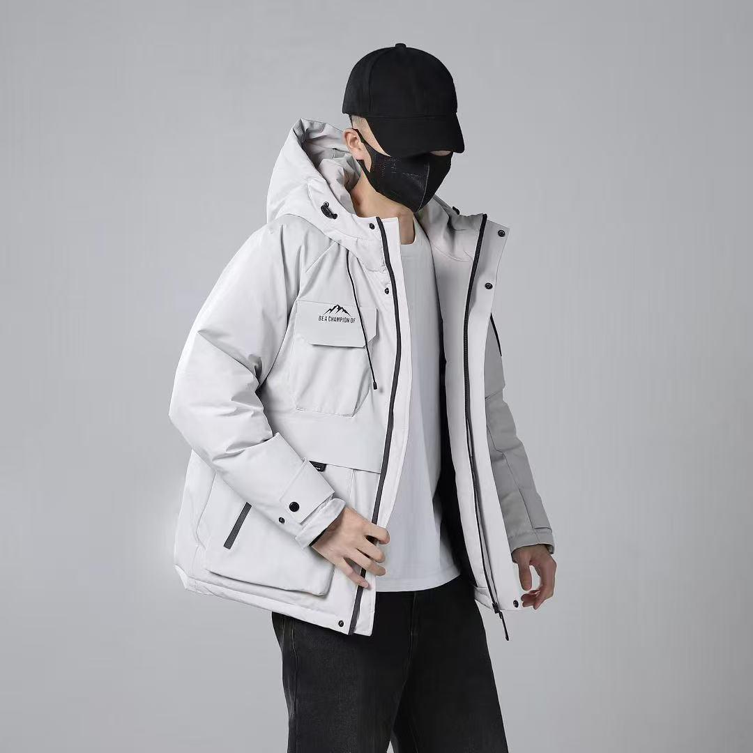 

Men s 2025 Trendy Hooded Windbreaker Thick Cotton Warm Outdoor Work Jacket XXXXL for 200-220 jin білий