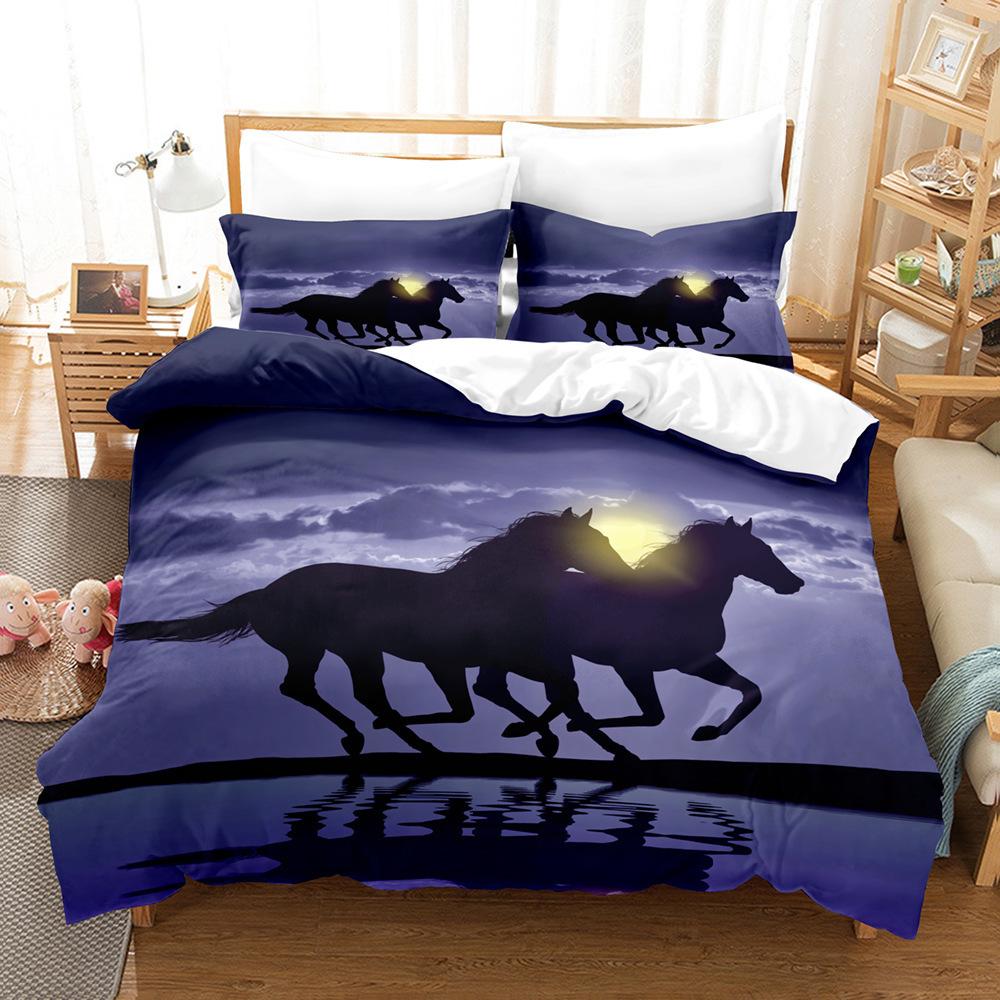 Animal Horse, Animal World Printing Student Dormitory High Definition 3D Three-Piece Bedding