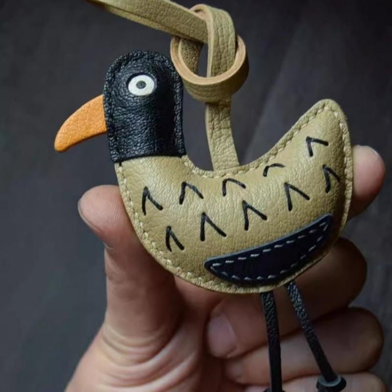 Come! Dazed Duck Together, Handmade Leather Bag Pendant, Rearview Mirror Pendant, Abstract Niche Key Chain