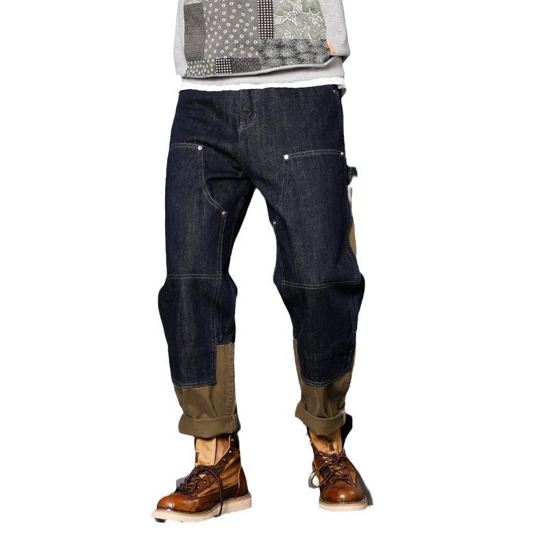 2024 Men's High-End American Straight-Leg Jeans: Loose, Versatile, Trendy, Multi-Pocket Stitching for Autumn & Winter.